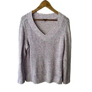 Talbots v-neck loose knit long sleeve lilac purple sweater 100% cotton Large